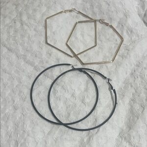 Gold and Black Hoop Earrings Set